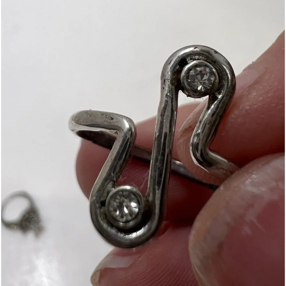 Vintage Style Silver Faux Crystal Ring Set Of 4 Halo Eternity Minimalist Bands